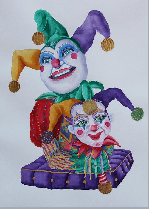 Jesters Greeting Card featuring the painting Jesters on Bourbon Street by Rhonda Leonard