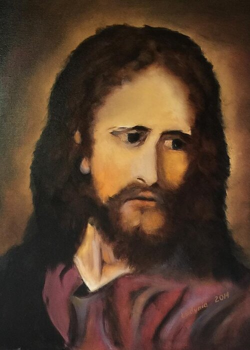 Art Greeting Card featuring the painting Jesus Christ by Ryszard Ludynia