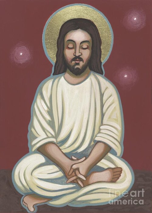 A Meditating Jesus? Father Bill Depicts Jesus In The Lotus Position Greeting Card featuring the painting Jesus Listen and Pray 251 by William Hart McNichols