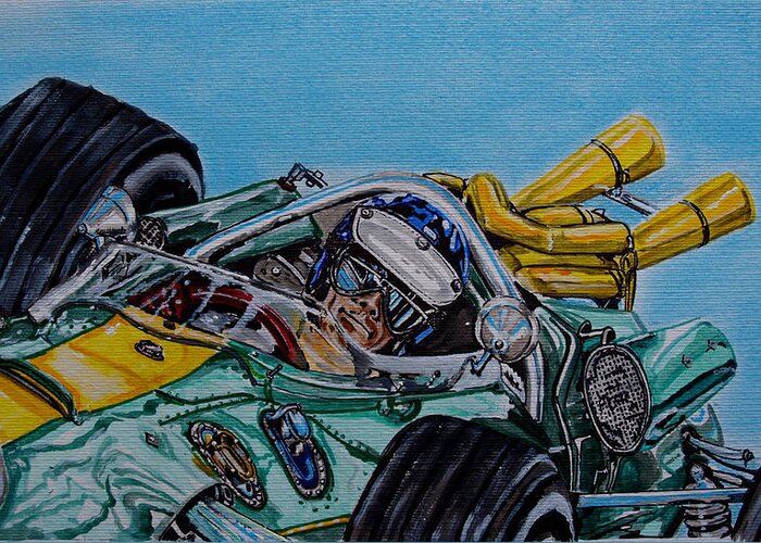 Jim Clark Greeting Card featuring the painting Jim Clark Indy 500 by Juan Mendez