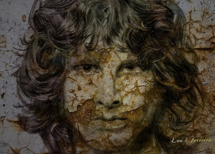 The Doors Painting Greeting Card featuring the digital art Jim Morrison by Louis Ferreira