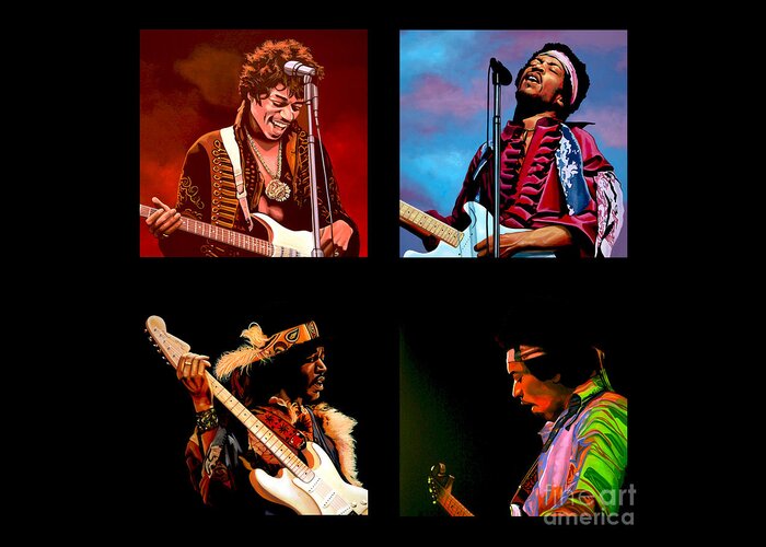 Jimi Hendrix Greeting Card featuring the painting Jimi Hendrix Collection by Paul Meijering
