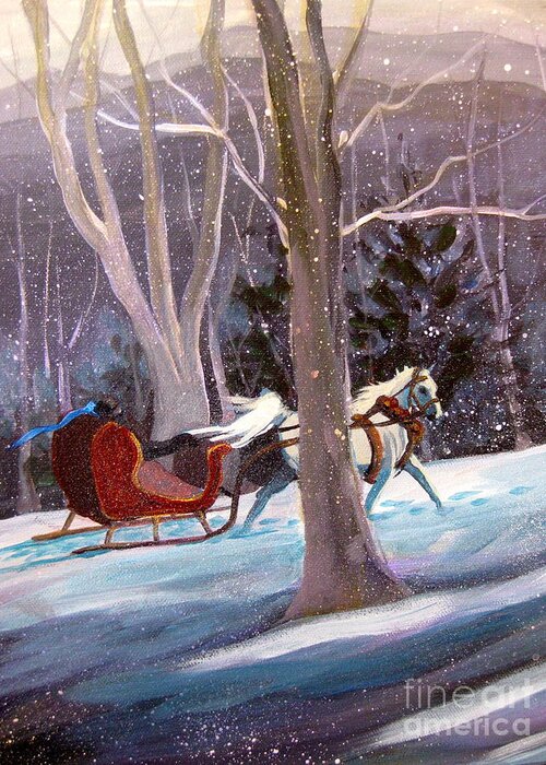 Sleigh Ride Greeting Card featuring the painting Jingle Bells A by Gretchen Allen