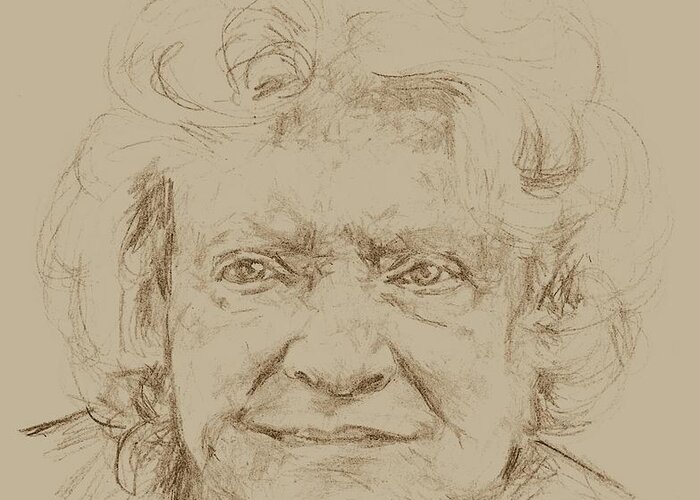 Elderly Greeting Card featuring the drawing Joan by PainterArtist FIN