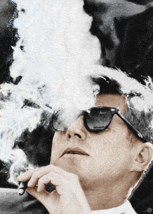President Greeting Card featuring the painting John F Kennedy Cigar and Sunglasses by Tony Rubino