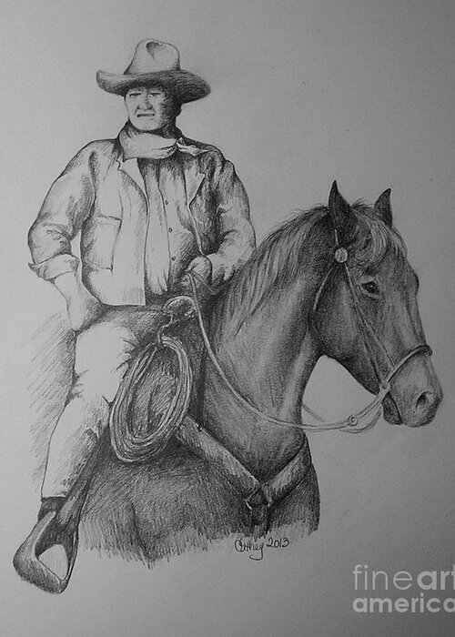 John Wayne Greeting Card featuring the drawing John Wayne by Catherine Howley