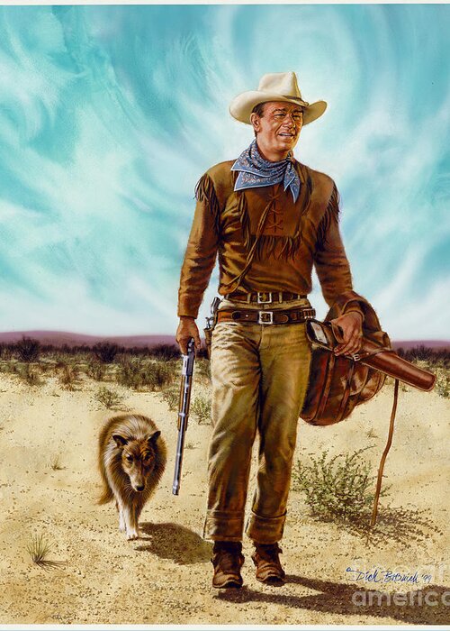 Portrait Greeting Card featuring the painting John Wayne HONDO by Dick Bobnick