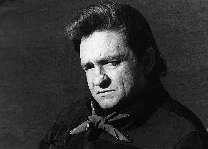 Johnny Cash Close-up The Man Comes Around Music Homage Old Tucson Az Walker Evans Dorothea Lange Great Depression Arkansas Book Of Revelation Hurt Video Greeting Card featuring the photograph Johnny Cash close-up The Man Comes Around music homage Old Tucson AZ by David Lee Guss