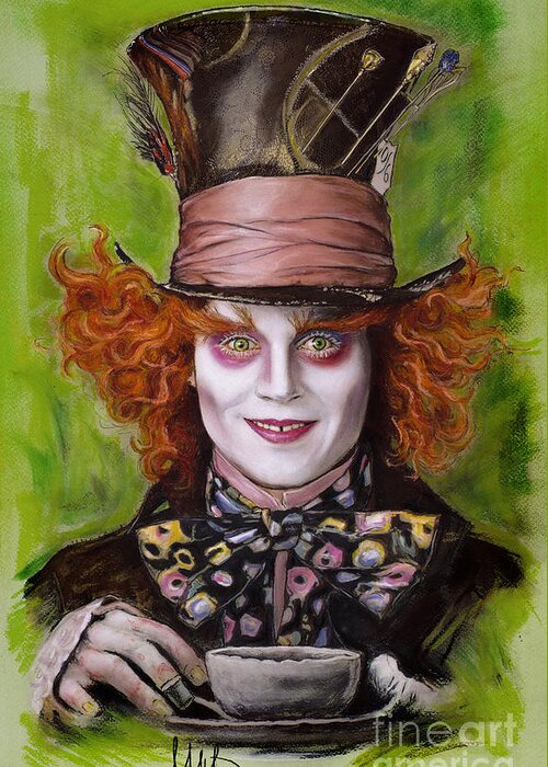 Johnny Depp Greeting Card featuring the drawing Johnny Depp as Mad Hatter by Melanie D