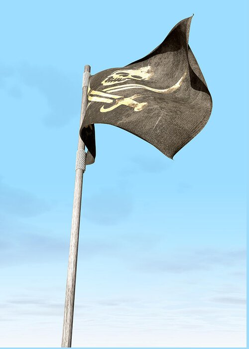 Pirate Greeting Card featuring the digital art Jolly Roger Pirate Flag Far by Allan Swart