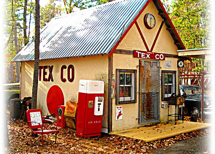 Old Gas Station. Old Service Station Greeting Card featuring the digital art Jones' TEX CO Station by K Scott Teeters