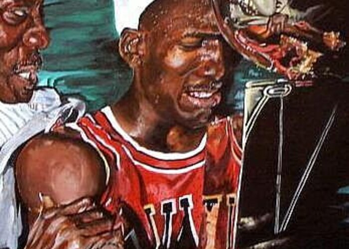 Basketball Greeting Card featuring the painting Jordan championship by Makie Evans