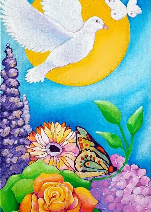 Dove Greeting Card featuring the painting Joyful Garden #1 Right Panel by Corey Habbas