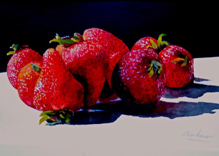 Berries Greeting Card featuring the painting Juicy Strawberries by Sher Nasser