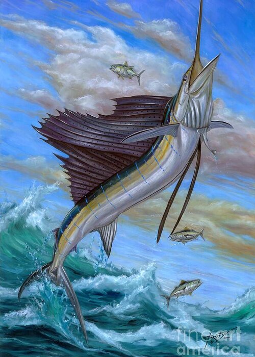 Sailfish Greeting Card featuring the painting Jumping Sailfish by Terry Fox