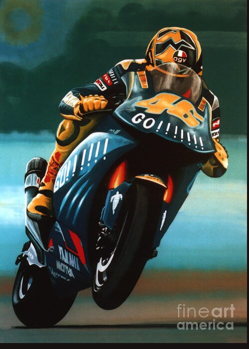 Valentino Rossi On Ducati Greeting Card featuring the painting Jumping Valentino Rossi by Paul Meijering