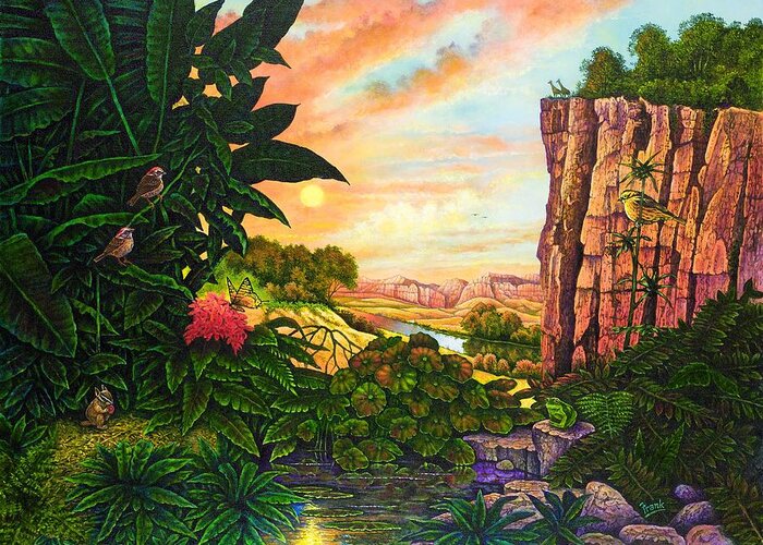 Jungle Greeting Card featuring the painting Jungle Harmony I by Michael Frank