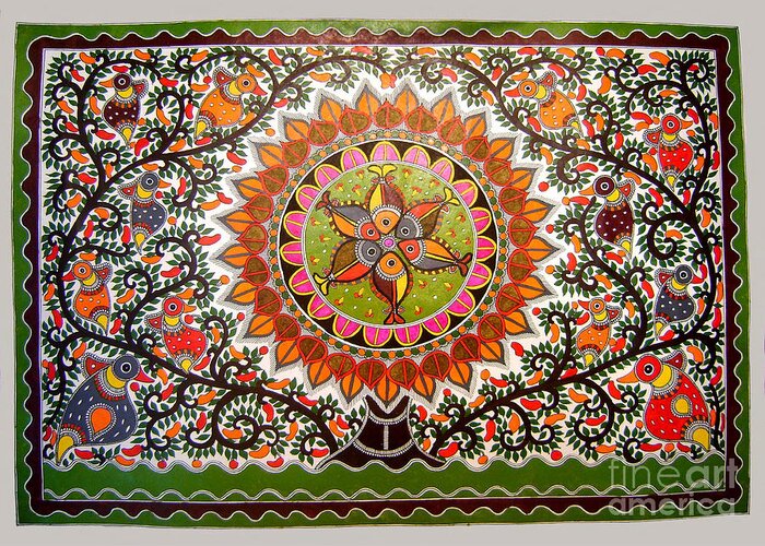 Jungle life-Madhubani Paintings Greeting Card by Mithila Crafts