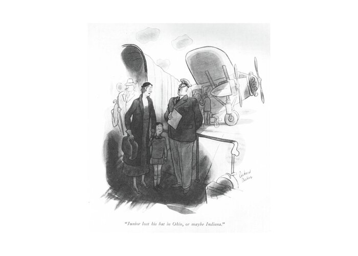 105651 Rde Richard Decker Greeting Card featuring the drawing Junior Lost His Hat In Ohio by Richard Decker