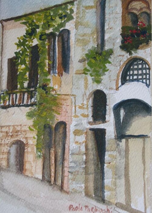 In Italy Greeting Card featuring the painting Just A Street by Paula Pagliughi