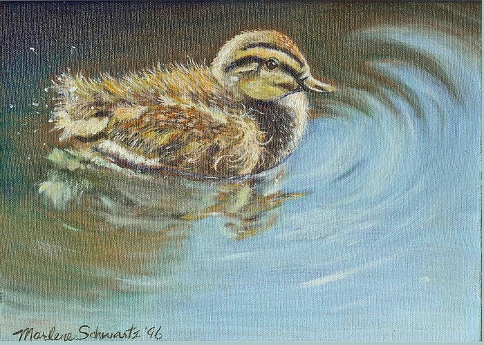 Baby Duck Greeting Card featuring the painting Just Ducky by Marlene Schwartz Massey