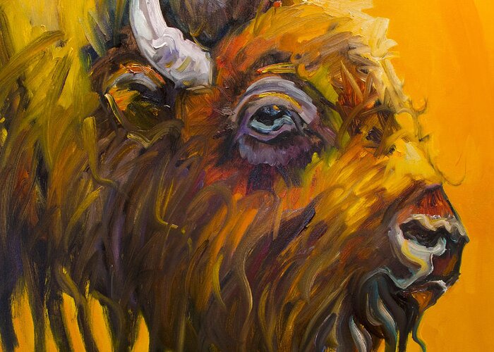 Bison Greeting Card featuring the painting Just Sayin Bison by Diane Whitehead