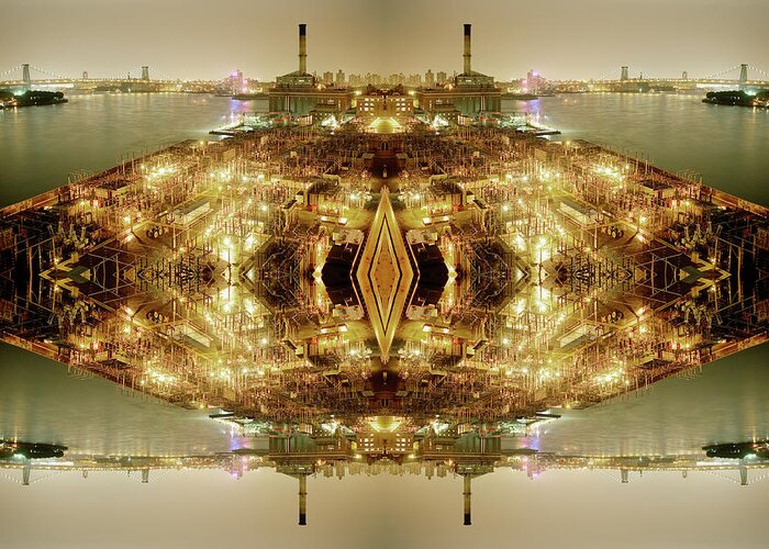 Outdoors Greeting Card featuring the photograph Kaleidoscope Image Of Brooklyn At Night by Silvia Otte