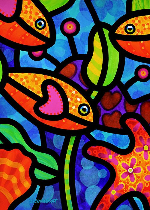 Fish Greeting Card featuring the painting Kaleidoscope Reef by Steven Scott