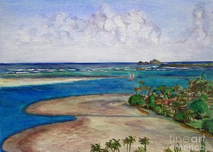 Landscape Greeting Card featuring the painting Kaneohe Bay view from the roof by Mukta Gupta