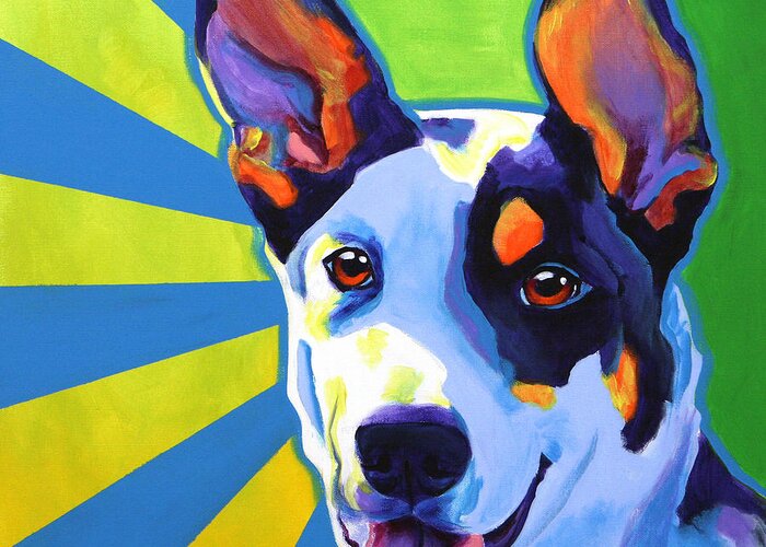 Kelpie Greeting Card featuring the painting Kelpie - Oakey by Dawg Painter
