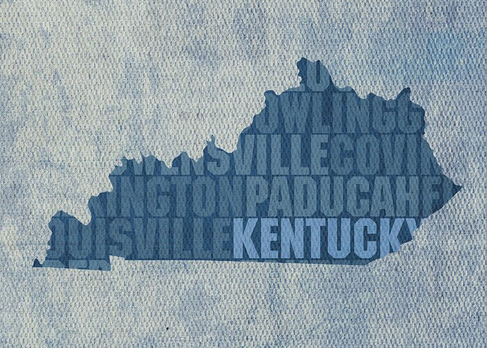 Kentucky Word Art State Map On Canvas Greeting Card featuring the mixed media Kentucky Word Art State Map on Canvas by Design Turnpike