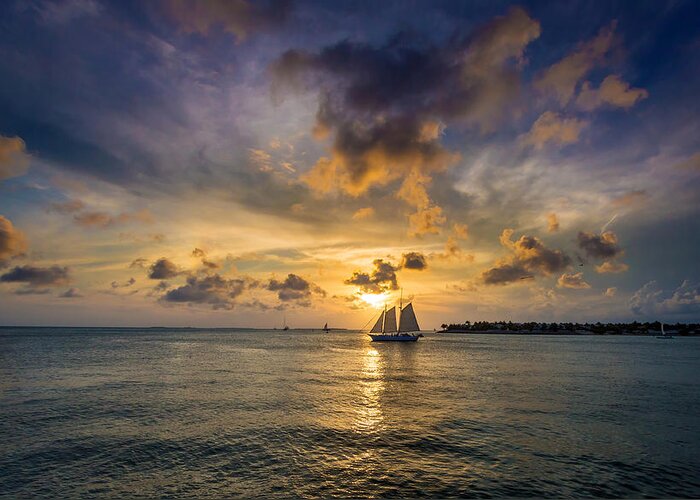 Key Greeting Card featuring the photograph Key West Florida Sunset and Sailboat Mallory Square by Robert Bellomy