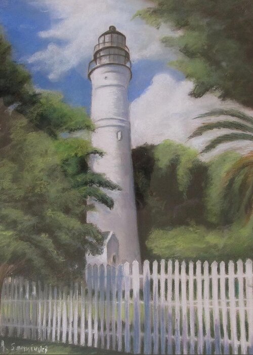 Key West Greeting Card featuring the painting Key West Lighthouse by Melinda Saminski