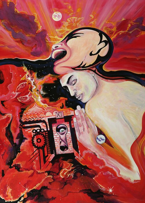 Passion Greeting Card featuring the painting Keyhole by Yelena Tylkina