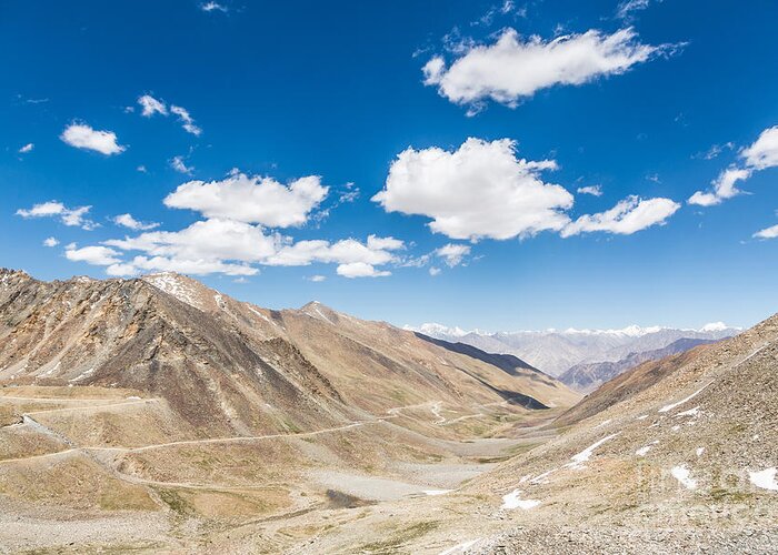 Himalayas Greeting Card featuring the photograph Khardung La pass between Leh and the Nubra valley by Didier Marti