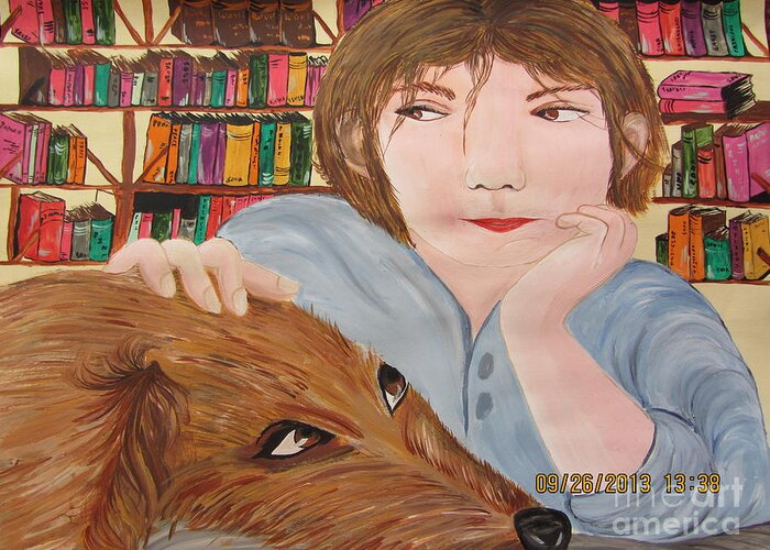 Boy Greeting Card featuring the painting Kid With Dog by Neha Kuchhal