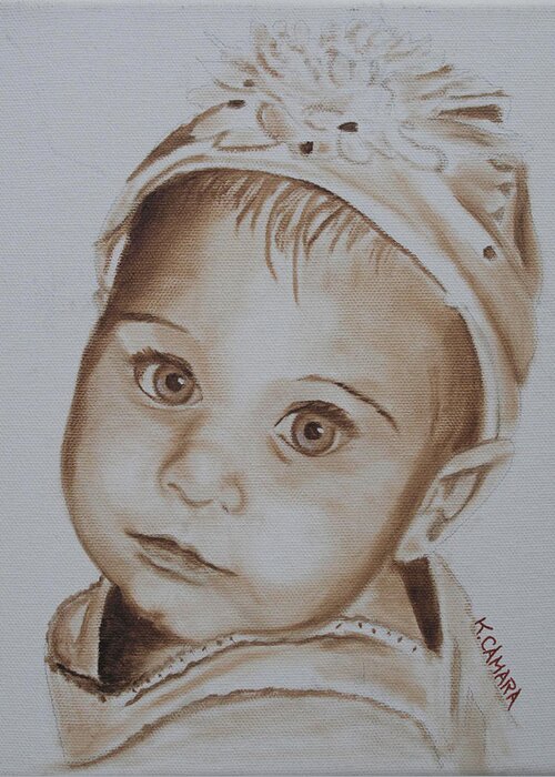 Portraits Greeting Card featuring the painting Kids in Hats - Isabella by Kathie Camara