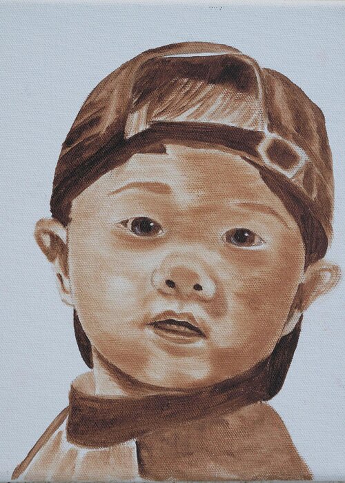 Portraits Greeting Card featuring the painting Kids in Hats - Young Baseball Fan by Kathie Camara