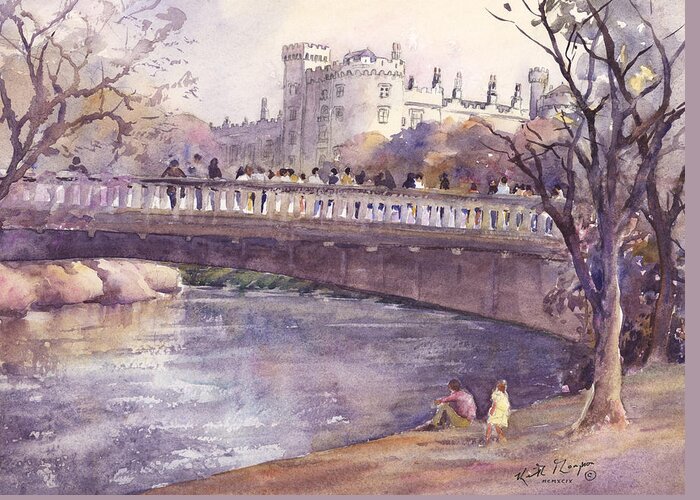 Keith Thompson Greeting Card featuring the painting Kilkenny Castle Johns Bridge County Kilkenny by Keith Thompson