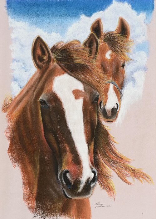 Horses Greeting Card featuring the pastel King and Liberty by Sam Davis Johnson