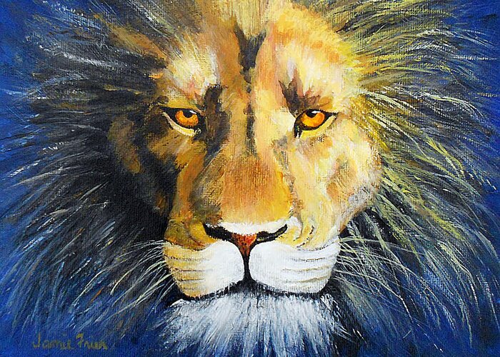 Lion Greeting Card featuring the painting King Cat by Jamie Frier