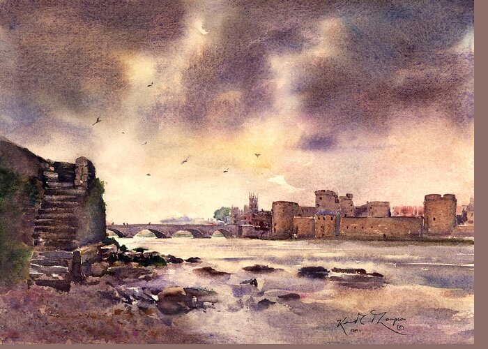 Keith W Thompson Greeting Card featuring the painting King Johns Castle Downstream County Limerick Ireland by Keith Thompson