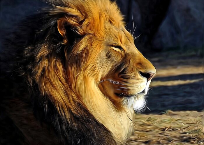 Male African Lion Greeting Card featuring the photograph King of the Beasts by John Hoffman