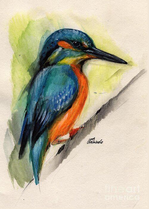 Kingfisher Greeting Card featuring the painting Kingfisher by Ang El