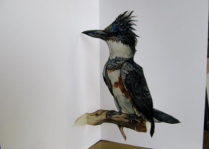 Card Greeting Card featuring the sculpture Kingfisher Pop Up Card by Alfred Ng