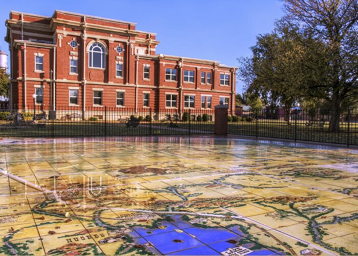 Oklahoma Greeting Card featuring the photograph Kiowa County Courthouse with Mural - Hobart - Oklahoma by Jason Politte