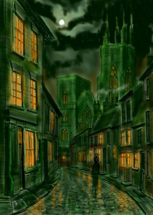 Ipad Greeting Card featuring the painting Kirkgate and Bridlington Priory by Moonlight by Glenn Marshall