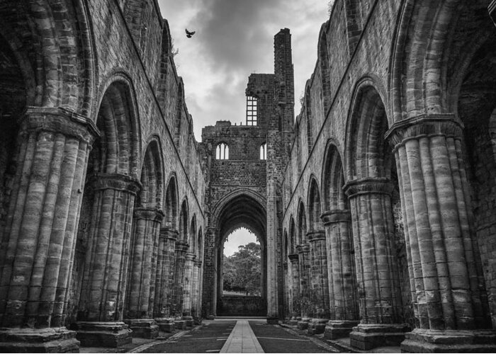 Kirkstall Greeting Card featuring the photograph Kirkstall Abbey BW by Pablo Lopez