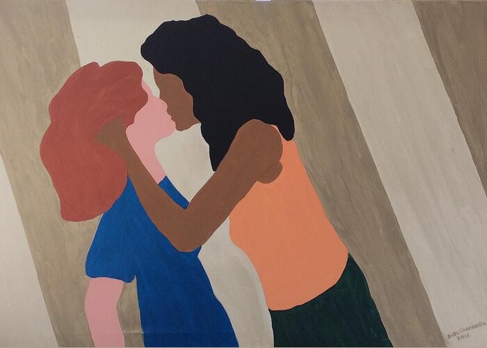 Women Greeting Card featuring the painting Kiss by Erika Jean Chamberlin