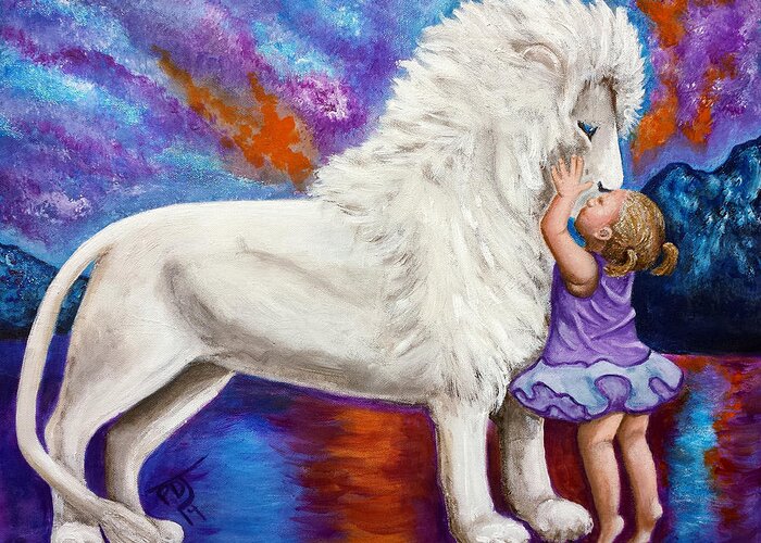 White Lion Greeting Card featuring the painting Kissing The KING by Pamorama Jones 